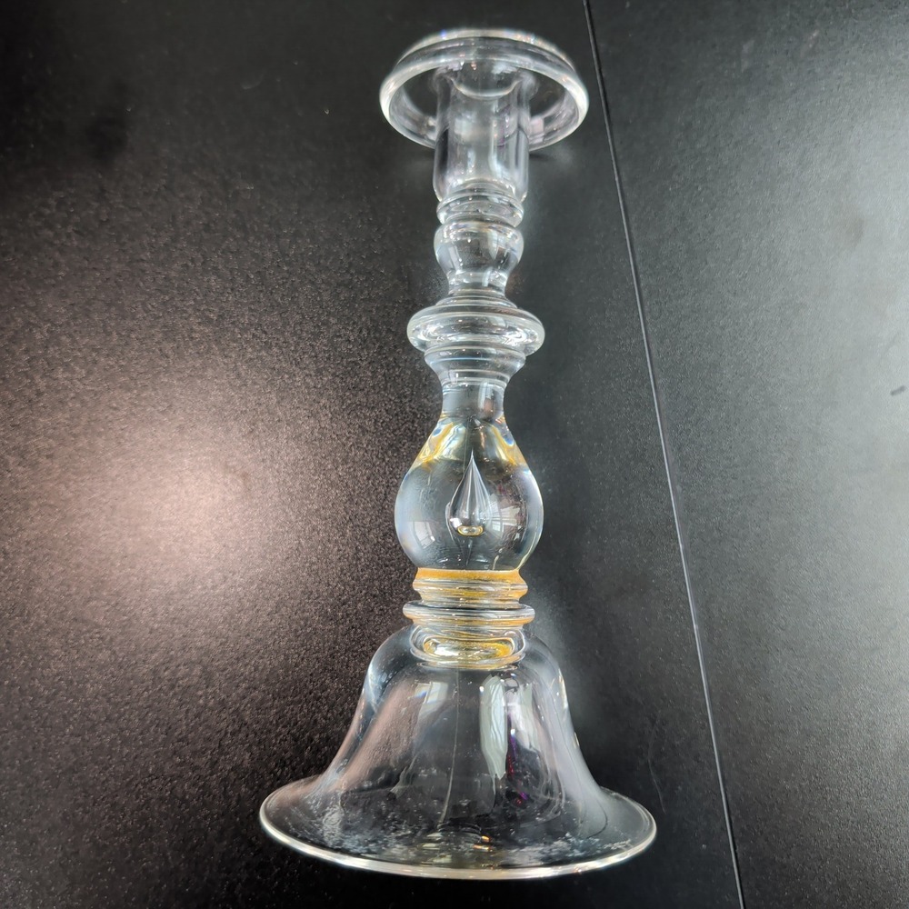 Steuben Crystal Teardrop Candlestick Holder Signed Vintage Glass 9 Inch Repaired